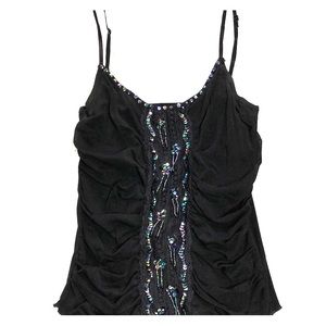 Ruffled, black sequined strappy shirt